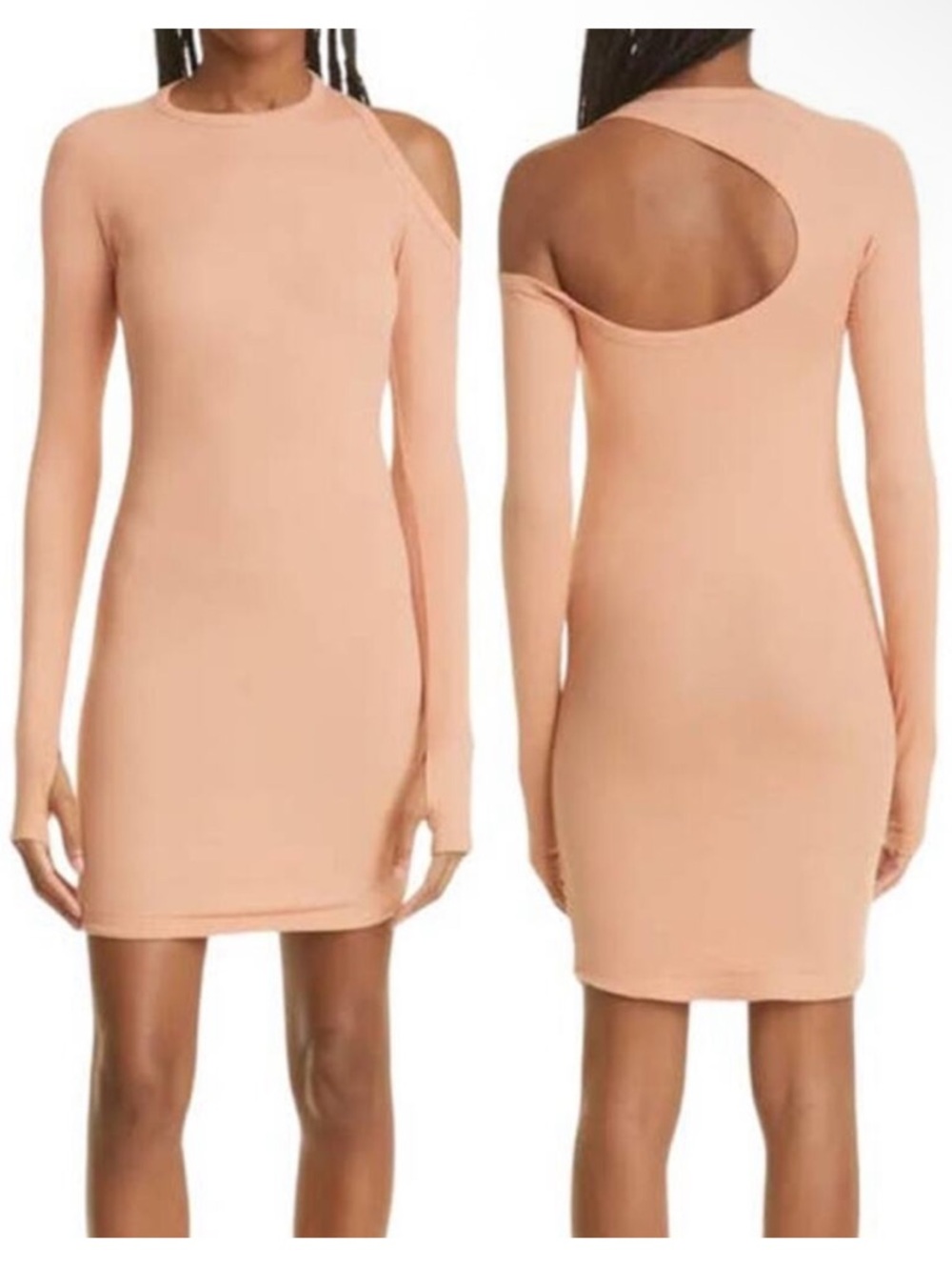 Alix NYC Elton Tan Long Sleeve Ribbed Cutout Mini Dress Size Large
